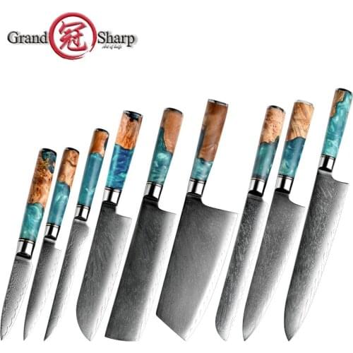 GRANDSHARP Damascus Kitchen Knives VG10 Japanese Steel Chef Santoku Cleaver Bread Boning Utility Paring Knife Cooking Tools Hot