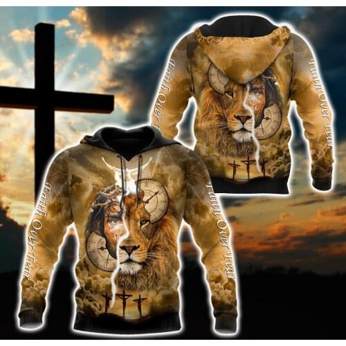 Failth Over Fear Lion Jesus 3D All Over Printed Men Hoodie Unisex Casual Jacket Pullover Streetwear sudadera hombre DW0427