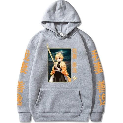New Anime Demon Slayer Agatsuma Zenitsu Print Hoodie Sweatshirt Men/women Fashion 2021 Kpop Pullovers Hooded Hip Hop Top