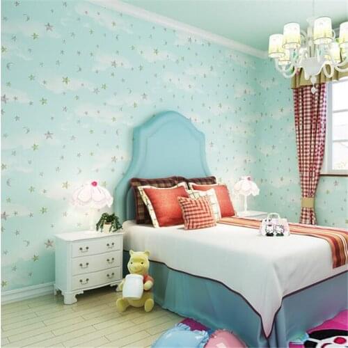 Beibehang Papel de parede childrens room cartoon anime non-woven boys and girls warm romantic bedroom wallpaper blue stars