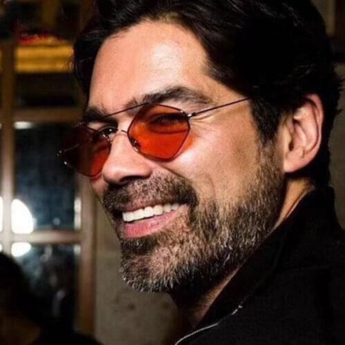 Fashion Sunglasses Men Brand Designer Small Hexagon Frame Red Yellow lens Sunglasses Women Vintage Sun Glasses