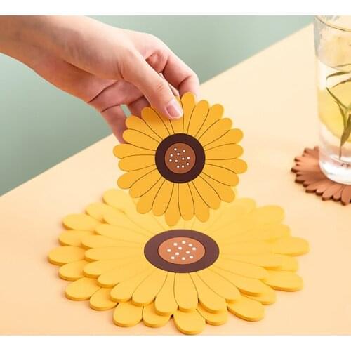 Sunflower Hot Pot Holder Anti-Slip Waterproof Cup Coaster Bowl Cup Tableware Mat Heat Resistant Pan Pads For Countertop Kitchen