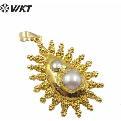 WT-JP219 Fashion Pearl Pendant Gold Eletroplated Brass Bezel Natural Freshwater Pearl Pendant For Necklace Lady Jewelry Boho