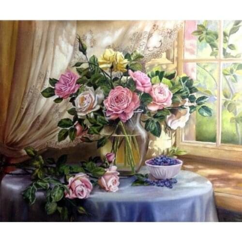Plants, flowers Still Life with Roses Needlework, Sea view Cross stitch kits Stylish for Embroidery,Patterns 14CT DIY Handmade