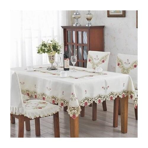 Luxury embroidered tablecloth table dining table cover table cloth wedding flower red rose flower chair cover coffe table 1018
