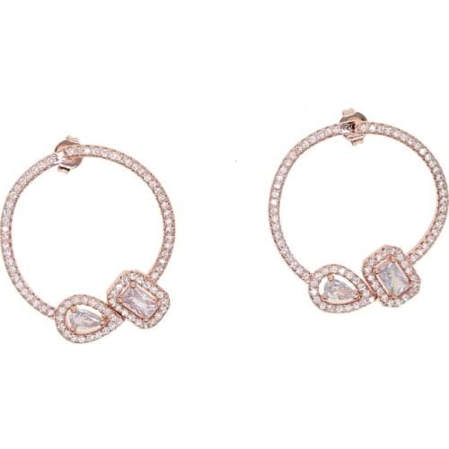 2019 white cz crystal High Polished round Earrings Paved with AAA Austrian Cubic Zirconia for Wedding Party Jewelry dropshipping