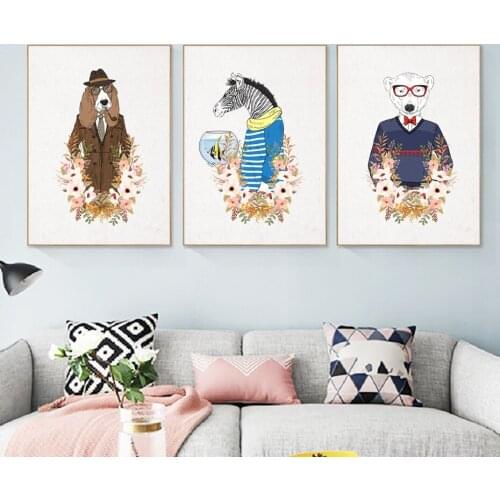 Modern Cartoon Animals Bear Zebra Dog Posters And Prints Nursery Wall Art Canvas Paintings Pictures Kids Room Home Decoration