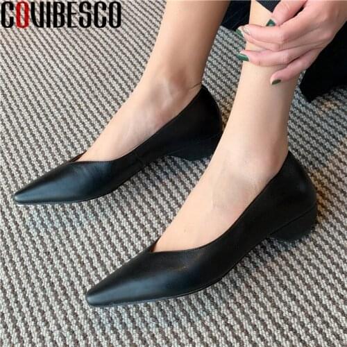 COVIBESCO Elegant Retro Genuine Leather Handmade Shoes For Women 2021 Autumn New Low Heels Pumps Party Office Lady Shoes Woman