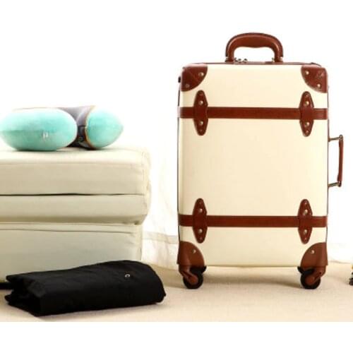 100% Simulation leather Vintage cute fashion 20/24 Inch Rolling Luggage Spinner brand Travel Suitcase Gift for girlfriend
