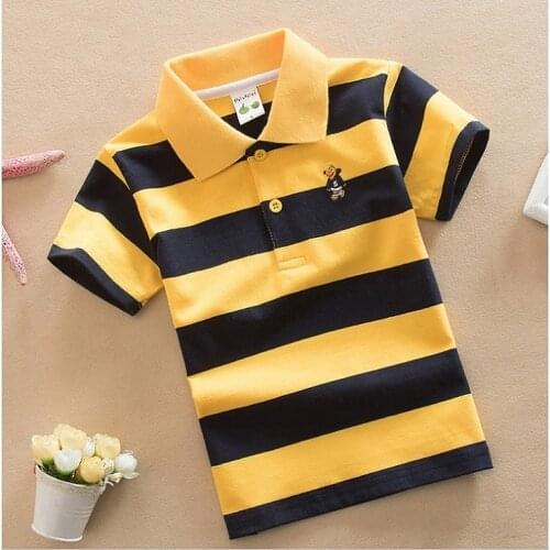 High quality 4-12 years old children polo shirt short sleeve shirt round neck striped cotton boy T-shirt multiple colors