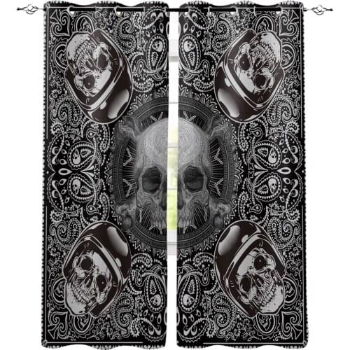 Skull Head Paisley Window Curtains Living Room Kitchen Curtains for Bedroom Left and Right Biparting Open Curtains