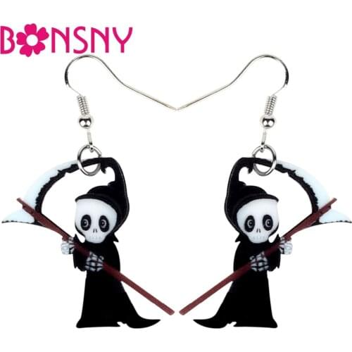 Bonsny Acrylic Halloween Anime Death Reaper Earrings Drop Dangle Fashion Punk Jewelry For Women Girls Teen Accessories Wholesale
