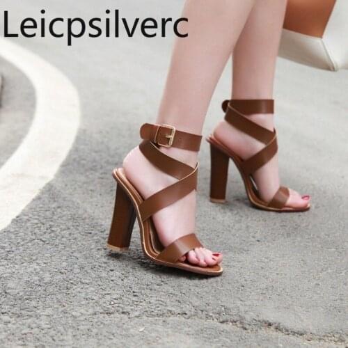 Womens Sandals summer The New fashion Open toe Buckle Thick heel High heel Womens shoes plus size 32-48