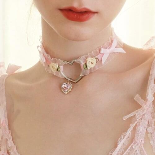 Lolita Girl Heart Handmade Vintage Sexy Lace Choker Necklace Gothic Statement Necklace for Women Accessories