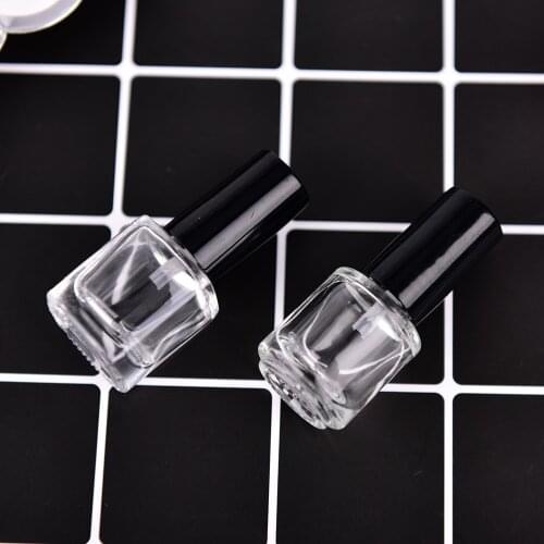Empty Glass Nail Polish Bottle Empty Cosmetic Square Nail Oil Glass Bottles Containers 5ML Transparent With A Lid Brush 1pcs