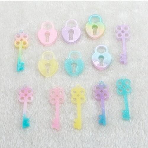 10pcs Hot And Kawaii Key and lock Flat BackResin Crafts For Diy Decoration Multicolor Resin Cabochons
