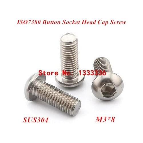 1000pcs M3*8 Button Hex Socket Head Cap Screw, ISO7380 Pan/Round head Bolts 304 stainless steel screws