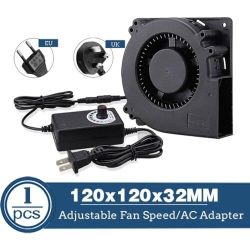 120MM Turbo Blower Fan 12V DC Female Connector 12cm 120x120x32mm 12032 Centrifugal Cooling Fan w/ AC 100V 220V Power Adapter