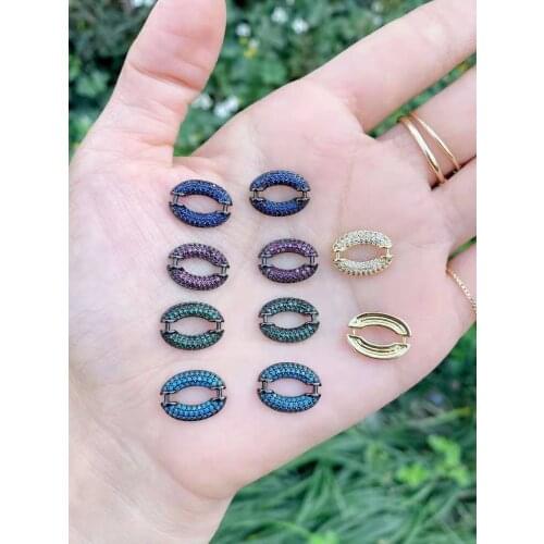 2pcs Oval Gold plated Cubic Zirconia CZ Micro Paved Metal Beads For Jewelry Making DIY