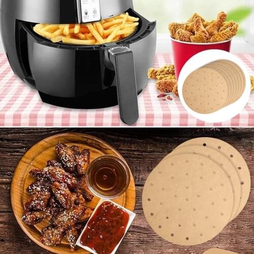 200Pcs Air Fryer Parchment Paper Non-Stick Perforated Unbleached Liners for Steaming Basket Microwave Oven Baking Pan Grill