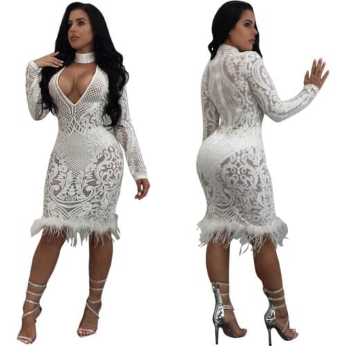 2020 Sexy V-neck Sequin Black Girls Prom Dresses with Feather Short African Evening Party Dress robe de soriee