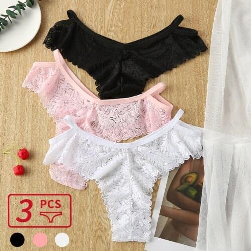 3PCS/Set Womens Low-waist Breathable Underpants Thong G-string Comfortable Solid Color Sexy Intimate Lingerie Panties Female