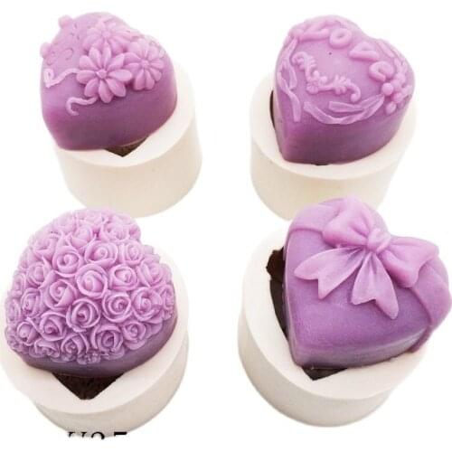 3D Silicone Soap Mold Heart Love Rose Flower Chocolate Mould Candle Polymer Clay Molds Crafts DIY Forms For Soap Base Tool K388