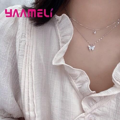New Arrival 925 Sterling Silver Cute Butterfly Statement Necklace For Women Girls CZ Crystal Trendy Jewelry Wholesale