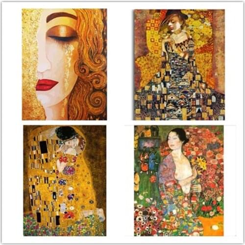5D Diamond Painting Golden Tear Girl By Klimt Picture Of Rhinestones Diamond Embroidery Lilac Flowers Mosaic Art Home Decoration