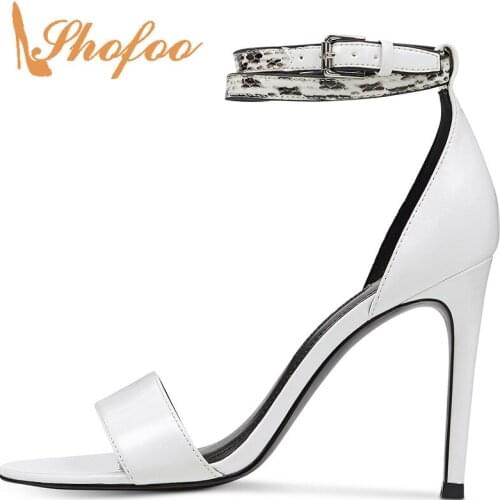 White Snakeskin Sandals Stilettos Summer Ankle Wrap Super High Thin Heels Leisure Fashion Casual Mature Large Size 36 39 Sexy