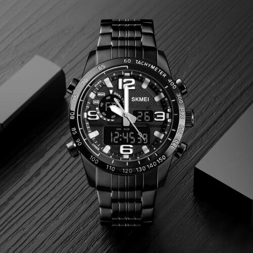 SKMEI Luxury Brand Watch Men Military Digital Quartz Sports Watches Steel Strap Waterproof Dual Display WristWatches reloj