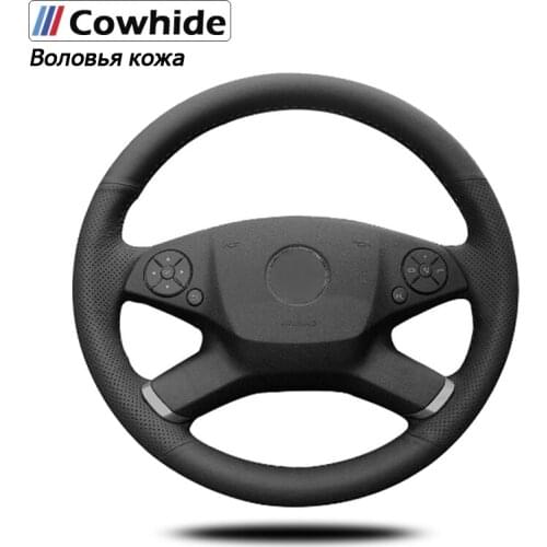 Handsewing Black Genuine Leather Steering Wheel Covers For Mercedes-Benz E-Class W212 E 200 260 300 2009-2013