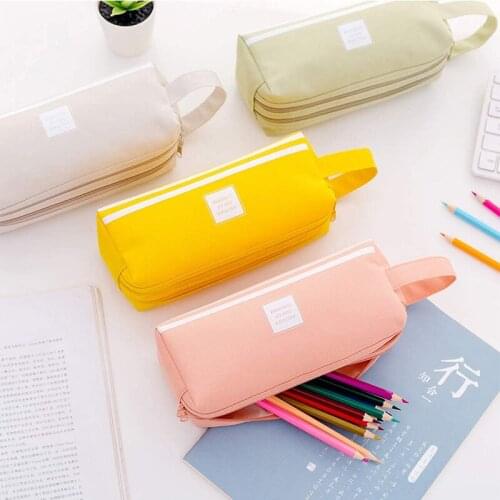 Pencil Case Large Capacity Canvas Pencil Bag Kawaii Double-layer Multifunction Pencil Bag With Handle School Stationary Supplies