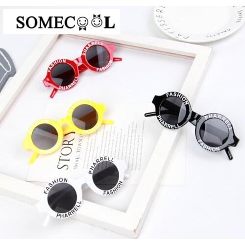 2020 Spring NEW Printed letters Child sunglasses Infant boys&girls UV400 Small Round Vintage glasses Plastic Beach Eyewear N465