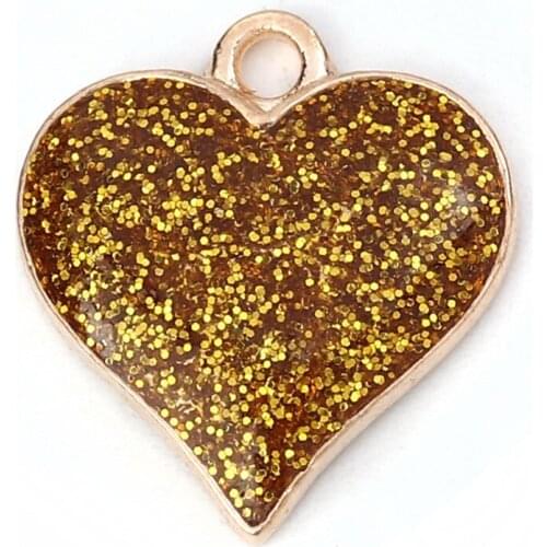 DoreenBeads Zinc Based Alloy Pendant Heart Gold Setting Golden Purple Colorful Glitter Charms 17mm( 5/8") x 16mm( 5/8"), 10 PCs