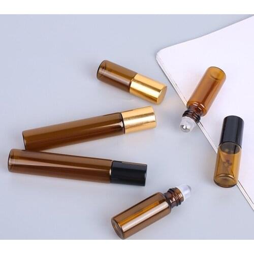20pcs 1-10ML Mini Amber Roll On Bottle Empty Roll On Glass Bottle Easy Carry For Essential Oil Refillable Perfume Bottle Jars