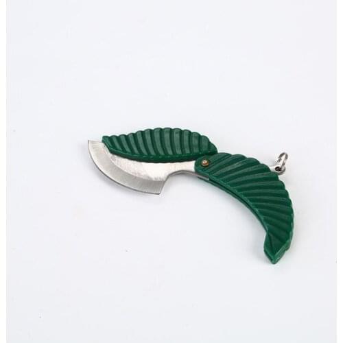 Green Leaf Shape Mini Folding Knife Folding Blade Keychain Folder Knives EDC Pocket Knife