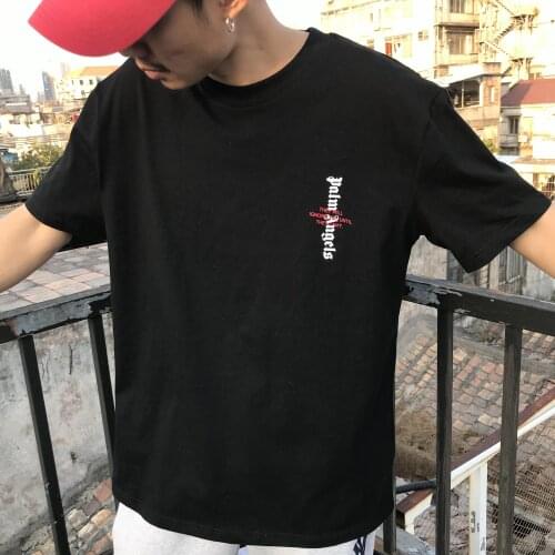 Palm Angels letter printing couple street hip-hop popular simple wild men and women short-sleeved T-shirt 745678486