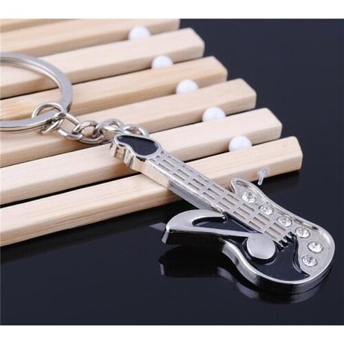 Hot Sale 32mm Ring Creative Gift Guitar Keychain Music Electric Guitar Keyring ,54x24mm Guitar Pendant