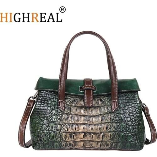 HIGHREAL New Crocodile Pattern Luxury Handbags Women Genuine Leather Bags Designer Tote Bags for Women Crossbody Shoulder Bag