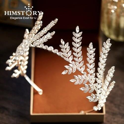 HIMSTORY Luxury Clear Crystal Olive Branch Wedding Headband Tiaras Crown Wholesale Hairband Princess Hair Accessories