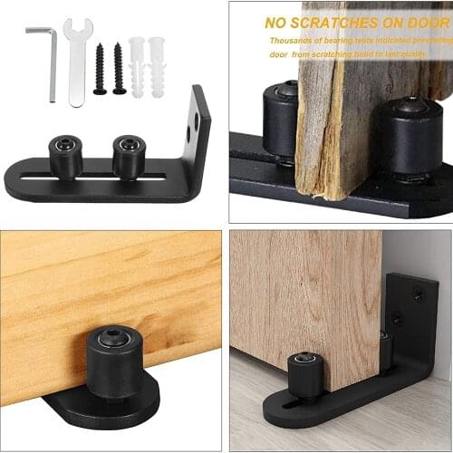 Door Floor Guide Bracket Set Black Coated Steel Sliding Barn Door Bottom Floor Guide Roller Locker Home Hardware Accessories