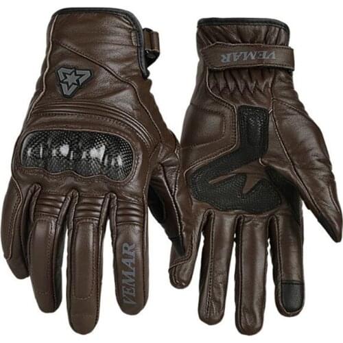 Brown Motorcycle Gloves Vintage Carbon Fiber Gloves Leather Motorbike Riding Touch Screen Motocross Moto Racing Biker Gloves Men