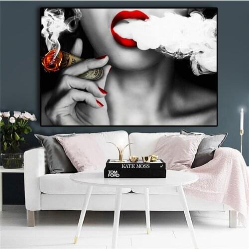 Red Lip Money Sexy Women Canvas Painting Posters and Prints Affiche Scandinavian Wall Pop Art Picture for Living Room Home Decor