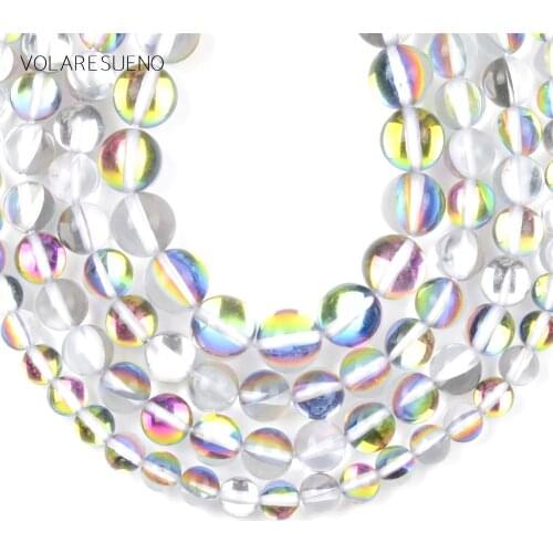 Natural Stone Rainbow Colors Glass Flat Round Beads For Jewelry Making 6/8/10/12mm Charm Spacer Loose Beads Diy Bracelets 15"