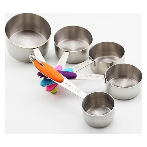 5 Sizes Stainless Steel Kitchen Measuring Cups And Spoons With Silicone Handle