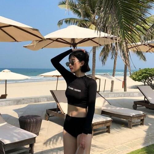 Swimsuit Girls Women Rash Guard Long Swimwear Surf Suit Woman Korea Guards Female Underwire Bracket Breasts Sexy Ins Solid