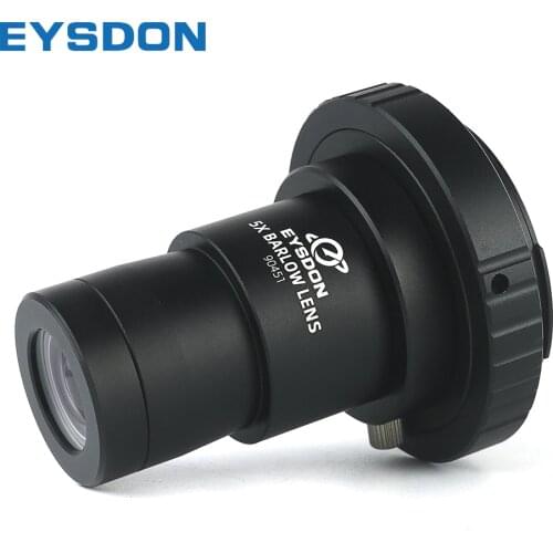 EYSDON 5X Barlow Lens 1.25" Metal Fully Coated Focal Length Extender With M42 Camera T2 T Ring Adapter For Telescope Photography