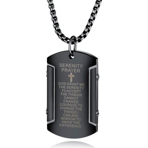 New Bible Cross Mens Necklace Stainless Steel Christianity Scripture Square Plate Pendant Religious Men Jewelry
