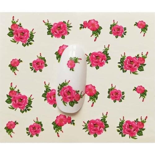 Water Nail Decal and Sticker Red Flower Simple Summer Slider for Manicure Nail Art Watermark Tips E13
